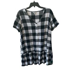 EST. 1946 BLACK BUFFALO CHECKERED V-NECK BUTTON DOWN SHORT SLEEVE DRESS LARGE